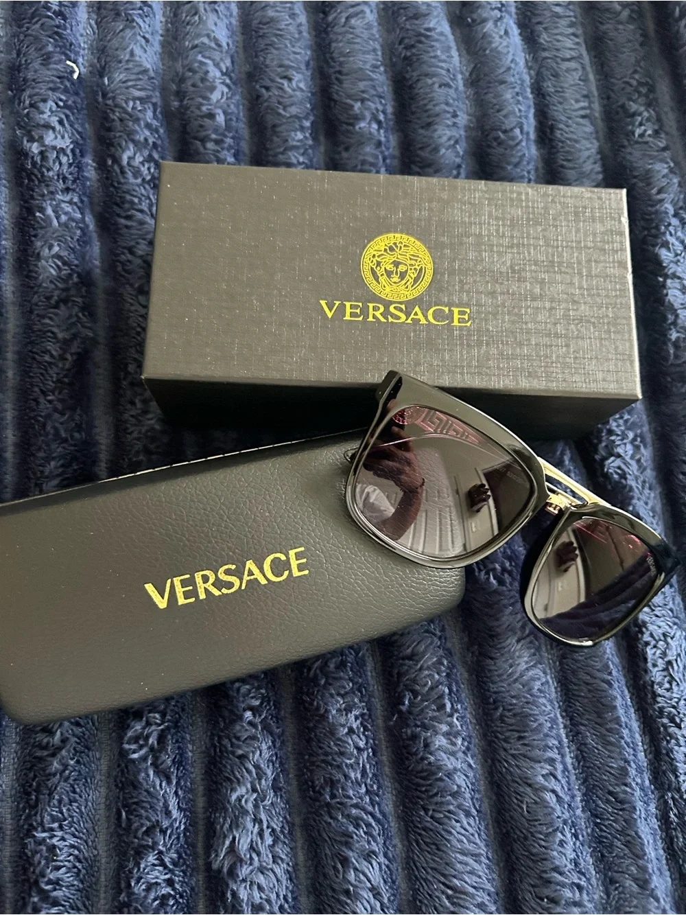 Versace Black Men's Sunglasses with Gold Accents